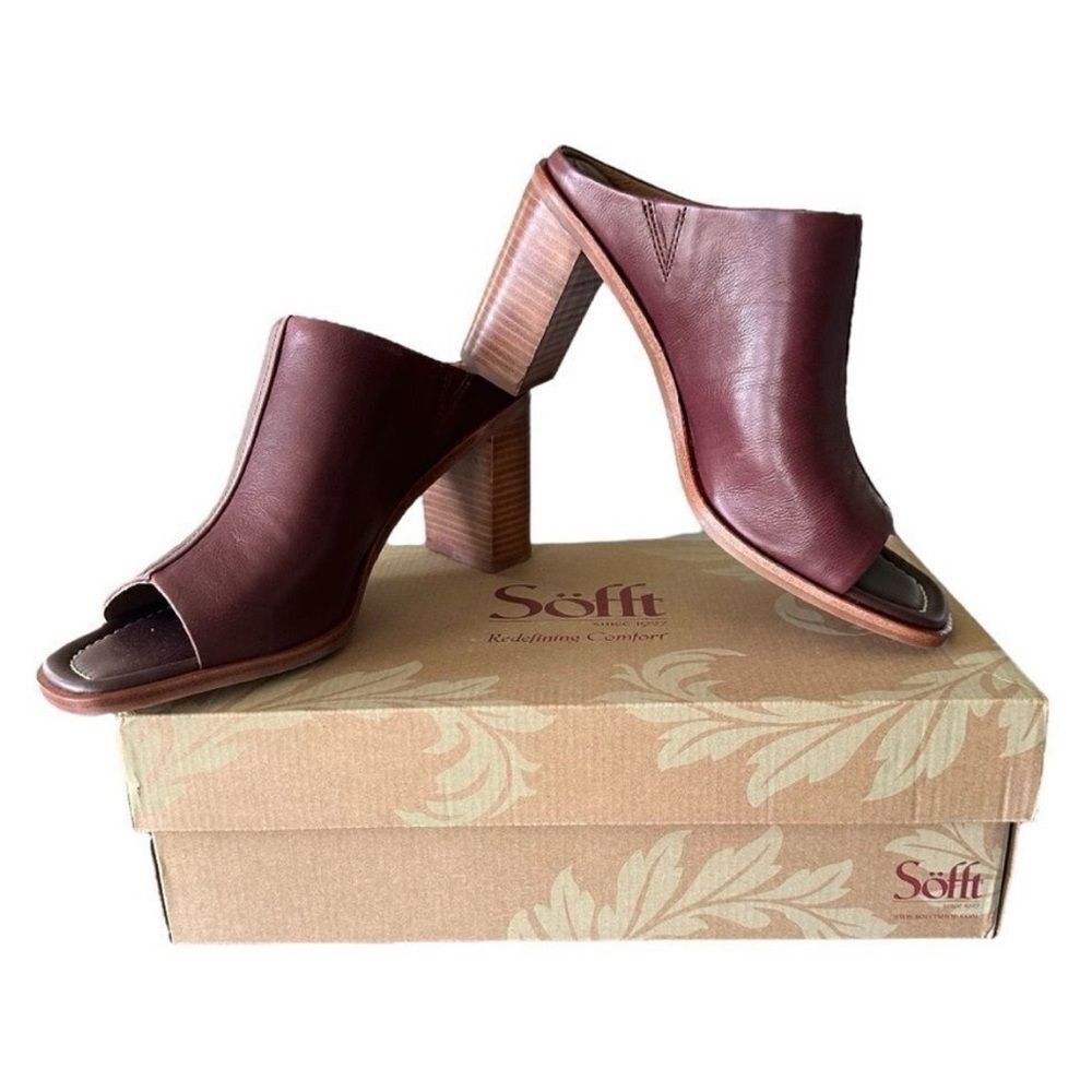 Sofft Safire Bourbon Red Leather Block Heel Mule Clogs Womens Size 10